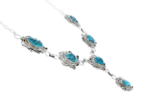Turquoise Genuine Sterling Silver Navajo Link Necklace And Earrings Set AX127535